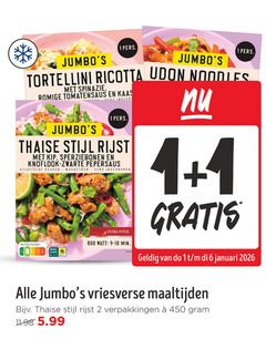  1 2 6 450 pers tortellini ricotta noodles spinazie romige tomatensaus kaas vers thaise stijl rijst kip sperziebonen knoflook zwarte pepersaus aziatische keuken magnetron ingevroren pittig nutri score watt min leven januari vriesverse maaltijden 5.99 
