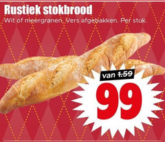  stokbrood 99 rustiek wit meergranen vers afgebakken stuk 