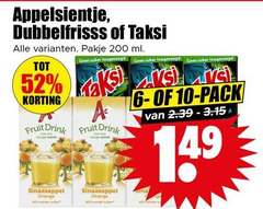  taksi appelsientje dubbelfrisss fruitdrank 6 10 40 200 pakje ml suiker fruit drink sinaasappel orange minder r pack 