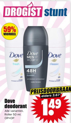  dove deodorant 50 droge voordeel fresh men care protection classic anti anti-perspirant transpirant cares for skin roller ml elders 