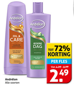  andrelon shampoo conditioner oil care voedende droog pluizig haar minder pluis 2x zijdezacht arganolie soorten dag schoon fris reinigt zonnebloemolie fles 