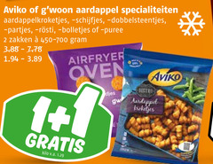  aviko patat aardappelproducten 2 aardappel specialiteiten aardappelkroketjes schijfjes dobbelsteentjes partjes bolletjes aardappelpuree zakken airfryer oven 1 kilo kroketjes 