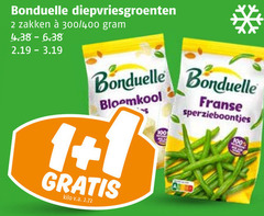  bonduelle diepvriesgroente 1 2 100 diepvriesgroenten zakken 300 400 bloemkool franse sperzieboontjes kilo v.a. 