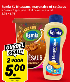 klik op dit plaatje voor een vergroting en voor vergelijkbare aanbiedingen gerelateerd aan
remia mayonaise fritessaus satesaus 2 100 xl flessen 750-1000 ml bekers dubbel deal lang jaar ht klaar liter v.a. remia mayonaise fritessaus satesaus 2 100 xl flessen 750-1000 ml bekers dubbel deal lang jaar ht klaar liter v.a.