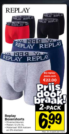  heren boxershorts 2 5 9 replay re kleuren maten xl materiaal katoen elastaan pack 2x 