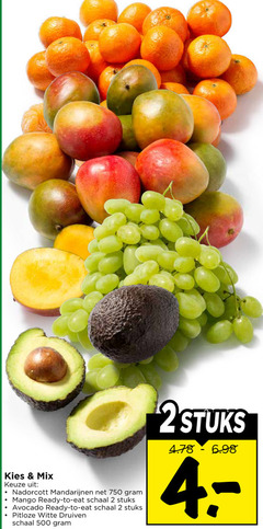  mandarijnen avocado druiven mango 2 500 750 mix ready to schaal stuks pitloze witte 2stuks 