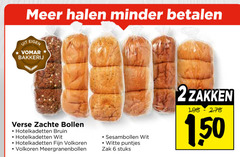  bolletjes 2 6 150 minder bakkerij verse zachte bollen hotelkadetten bruin wit fijn volkoren meergranenbollen sesambollen witte puntjes zak stuks zakken 