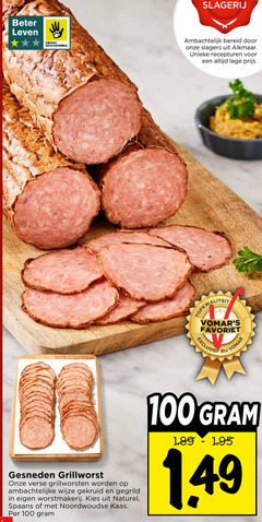  grillworst 100 slagerij beter leven dieren bescherming ambachtelijk bereid slagers recepturen lage favoriet gesneden verse grillworsten ambachtelijke wijze gekruid gegrild worstmakerij naturel spaans noordwoudse kaas 