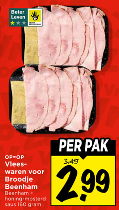  beenham 160 beter leven dieren bescherming vlees broodje honing mosterd saus pak 