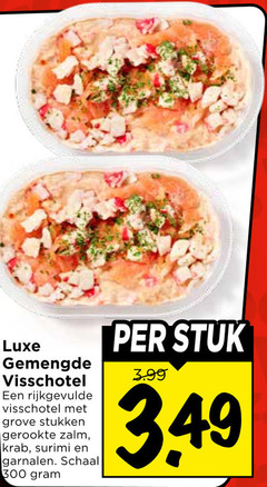  visschotel 300 luxe gemengde rijkgevulde grove stukken gerookte zalm krab surimi garnalen schaal stuk 3.99 