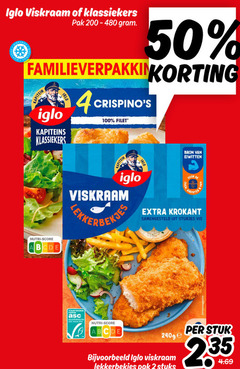  iglo lekkerbekjes 2 4 50 100 klassiekers pak kapitein filet eiwitten nutri score airfryer krokant samengesteld stukjes vis gecertificeerd aqua.org stuks stuk 35 