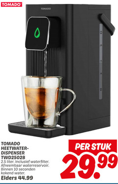  waterkoker 10 tomado 2.5 heetwater dispenser liter waterfilter afneembaar waterreservoir binnen seconden kokend water elders stuk 