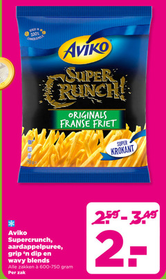  aviko patat 100 750 bereid zonnebloemolie super originals franse friet krokant ge supercrunch aardappelpuree grip dip blends zakken zak 
