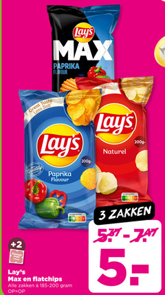  lays chips 3 5 paprika flavour taste less salt grow quality potatoes naturel nutri score abc 2 pannen zegel flatchips zakken 185-200 