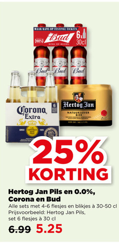  hertog jan corona bud speciaalbieren blikjes bier alcoholvrij 1 6 25 30 100 kans festival tickets 6x king beers since cerveza natuurzuiver pils 0.0 