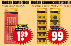  kodak knoopcelbatterijen batterijen 5 10 15 44 99 aa aaa cr2032 pack year super duty zinc elders 3.99 av 
