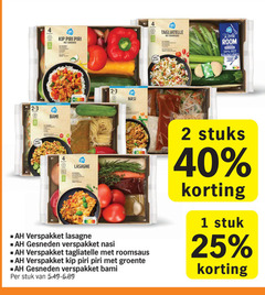  albert heijn huismerk groentenpakket 1 2 4 20 25 40 225 kip piri groente bami nasi tagliatelle roomsaus kook room romig vet klaar lasagne verspakket gesneden stuk stuks 
