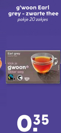  gwoon thee 20 earl grey zwarte pakje zakjes klokje 