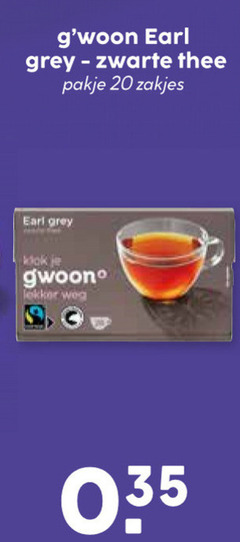  gwoon thee 20 earl grey zwarte pakje zakjes klokje 