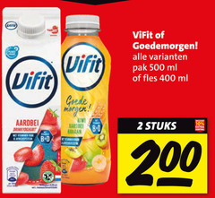  vifit drinkyoghurt 2 10 200 400 500 aardbei b banaan nat ear goedemorgen pak ml fles stuks 