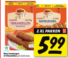  mora hamburgers frikandellen 2 10 12 20 classics stuks pieces emballage grand format diepvries pak xl pakken 