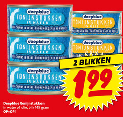  deepblue tonijn in blik 2 tonijnstukken water tuna chunks brine thon morceaux naturel olie oil chunk blikken 