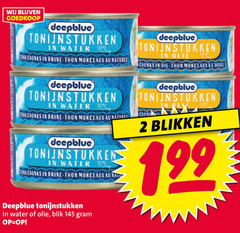  deepblue tonijn in blik 2 tonijnstukken water tuna chunks brine thon morceaux naturel olie oil chunk blikken 