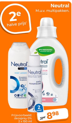 0 2 20 97 150 898 1798 2e halve prijs   neutral m.u.v. multipakken . specially skin   biodegradable ingredients tral ensitive nment body lotion our developed for parabens sensitive colorants perfume anti- perspirant colourants alcohol ourants prijsvoorbeeld   deospray x ml voor are 