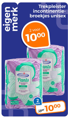 2 131000 eigen merk trekpleister incontinentie- broekjes unisex voor 10       pants 10x incontinentie broekje ...... licht tot medium urineverlies kpleister ants ..... rineverlies m   l 100-183 no 