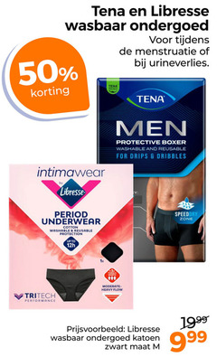  50 tena libresse wasbaar ondergoed menstruatie urineverlies by men protective boxer washable and for underwear cotton protection up to 1x worth flow zone katoen zwart maat 