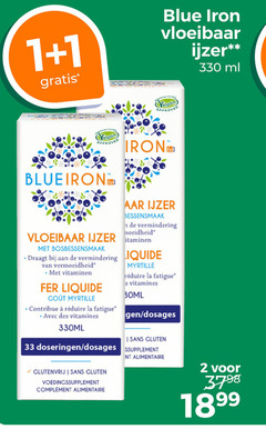  voedingssupplement 1 2 33 330 blue iron vloeibaar ijzer society approved ml bosbessensmaak draagt vermindering vitaminen liquide myrtille la fatigue avec des vitamines 330ml bessensmaak 30ml doseringen glutenvrij sans gluten 