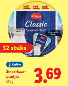  smeerkaas 32 stuks milbona classic cheese wedges koeling puntjes 