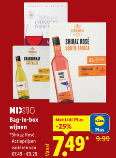  witte wijn rose rode france chevagne shiraz rosee south africa chardonnay australia bose smooth nix18 bag box wijnen varieeren l dl 