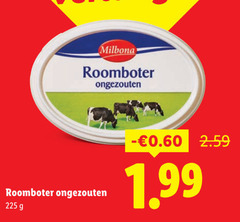  roomboter 225 milbona ongezouten 