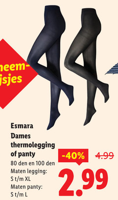  80 100 esmara dames thermolegging panty maten legging xl l 