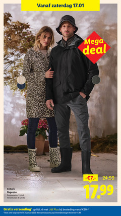  1 31 50 esmara regenjas damesmaten l herenmaten xl zaterdag mega deal verzending lidl.nl besteding loopt januari toepassing verzend toeslagen boven 