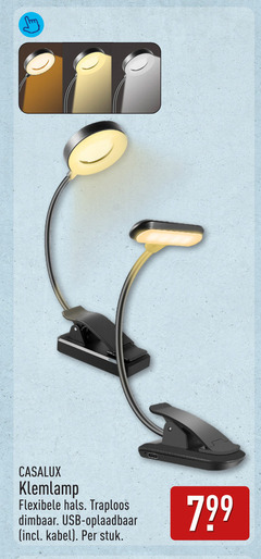  klemlamp flexibele hals traploos dimbaar usb oplaadbaar kabel stuk 