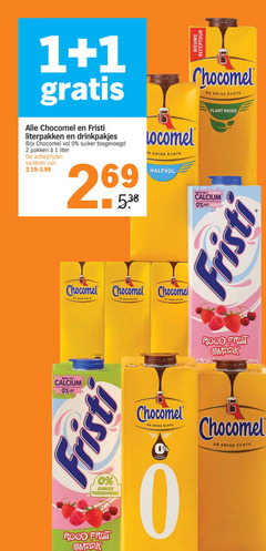  fristi chocomel chocolademelk drinkyoghurt 1 2 10 300 drinkpakjes suiker pakken liter varieeren enige halfvol calcium vet nieuwe receptuur source graisse plant based rood fruit 