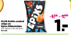  plus huismerk chips kettle cooked ribbelchips zakken zak crunch paprika flavour 