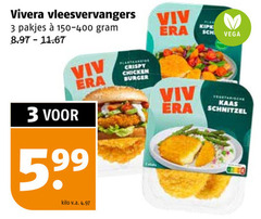  vivera vegetarisch 3 play vega vleesvervangers 150-400 kilo v.a. crispy chicken burger kaas schnitzel 