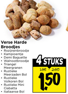  broodjes 4 150 verse harde kampioentje demi baguette triangel meergranen rustieke meerzaden bol volkoren mini ciabatta italiaanse stuks 
