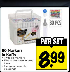  markeerstift 80 twin markers koffer tip marker kleur genummerde kleurcode 