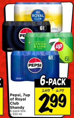  7-up royal club pepsi frisdrank cola 6 60 330 ii refreshing lemon lime taste up pack shandy blik ml 