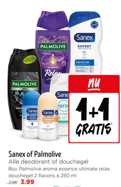 palmolive sanex douchegel deodorant 1 2 250 with bio degradable ingredients aroma essence expert skin health prebiotic complex men ultimate lavendel eucaly and derma care irritation control anti transpirant pers sensitive keeps healthy anti-perspirant zero hydrating peaux protector huidtypes tous types hydration douchecreme douche relax ml 3.99 