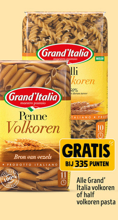  grand italia pasta 10 11 50 100 335 maestro koren durum tarwe penne volkoren vezels prodotto italiano minuten punten 