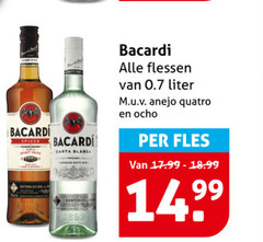  bacardi rum spiced establecido carta blanca flessen liter anejo quattro fles 