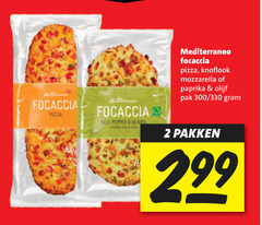  focaccia 2 mediterraneo pizza knoflook mozzarella paprika olijf pak 300 330 bell pepper olives pakken 