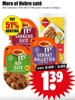  mora hebro satevlees 1 4 10 160 pak stokjes varkens sate pittige kip xl milde pindasaus gehakt balletjes zoet 