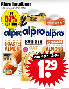  alpro soja melk 1 houdbaar pak liter naturally mediterranea roasted almond nutri score b plantaardige calci barista sugars coffee 