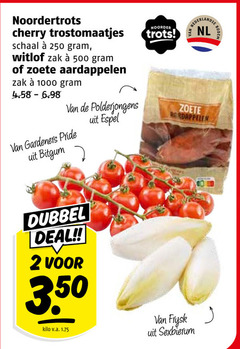  zoete aardappelen cherry tomaten witlof 2 250 500 1000 noordertrots trostomaatjes schaal zak pride dubbel deal noorder nederlandse trots nl bodem kilo v.a. frysk 